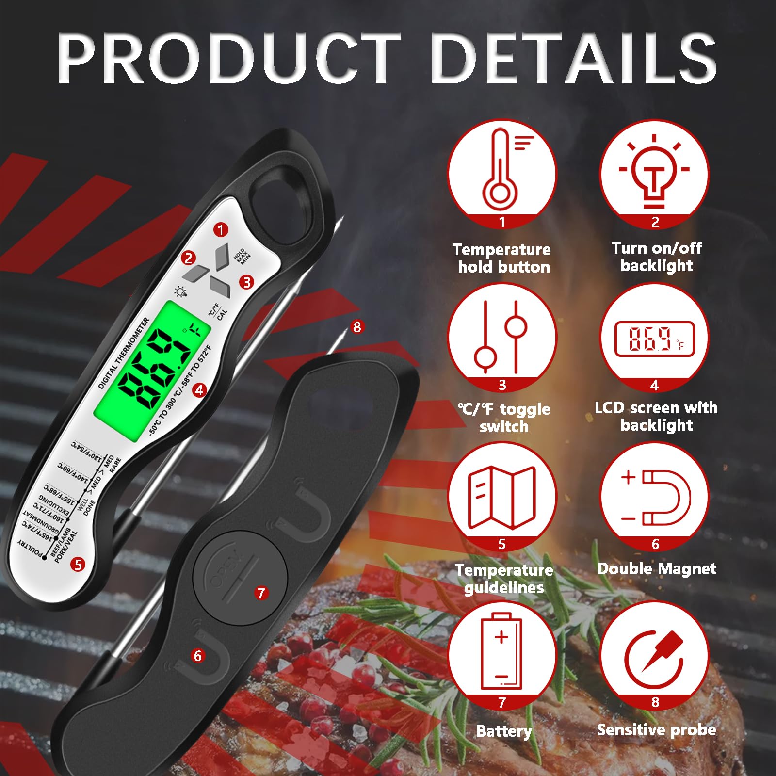 Giftsfaloy thermometer with ergonomic handle for comfortable grip.