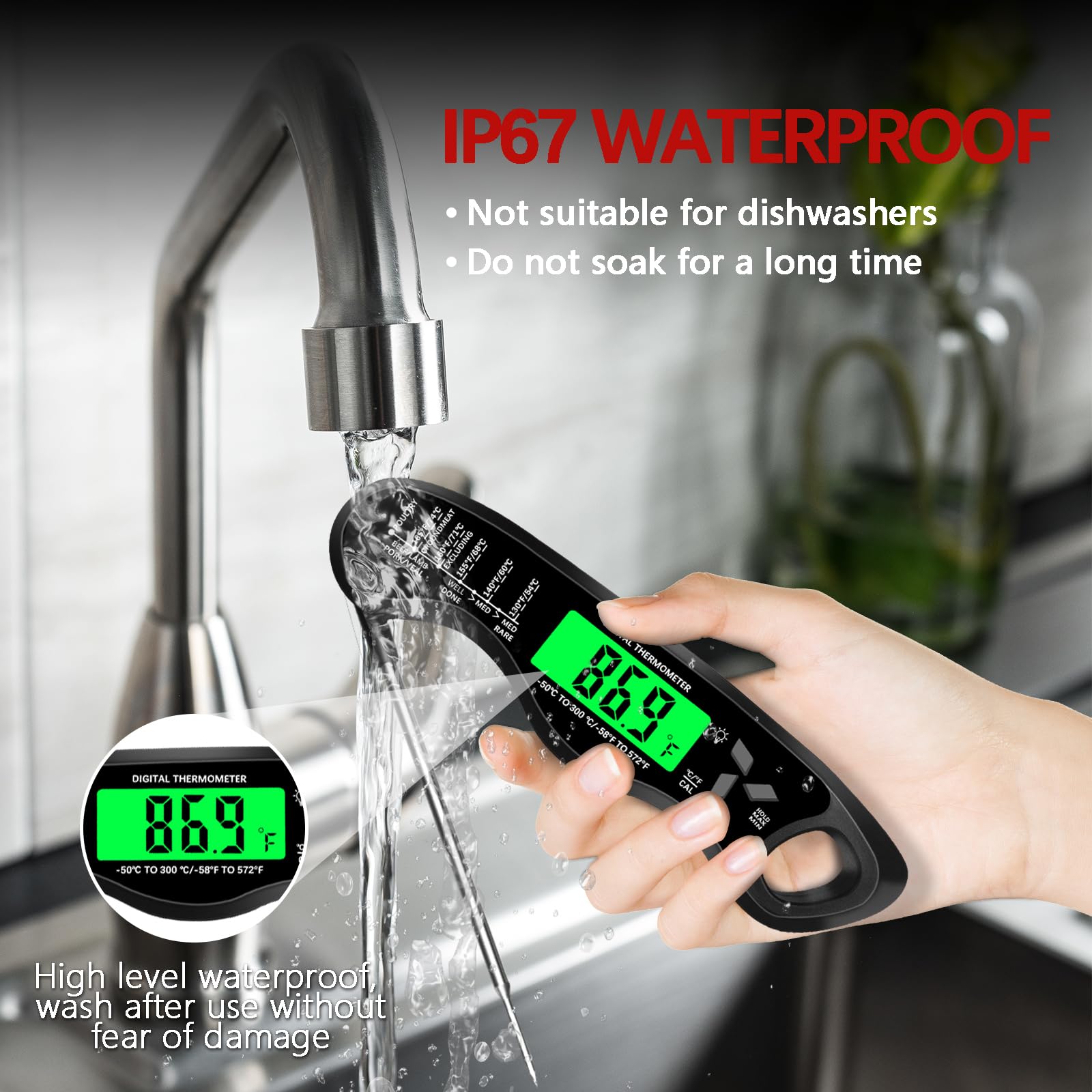 Giftsfaloy thermometer with hold and calibration features in use