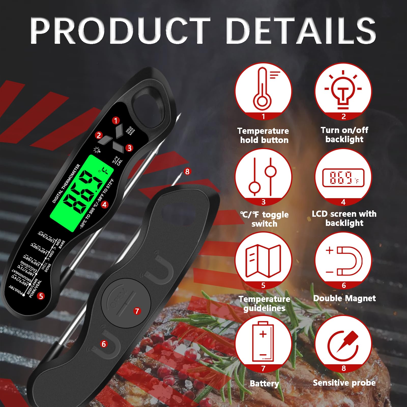 Giftsfaloy IP67 waterproof thermometer shown being rinsed under water