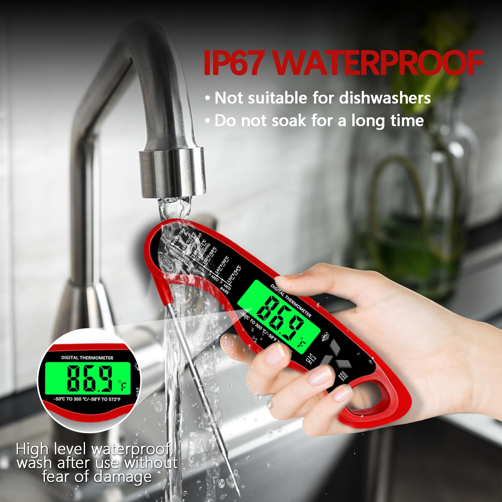 Giftsfaloy thermometer with magnet and hanging hole for convenient storage.