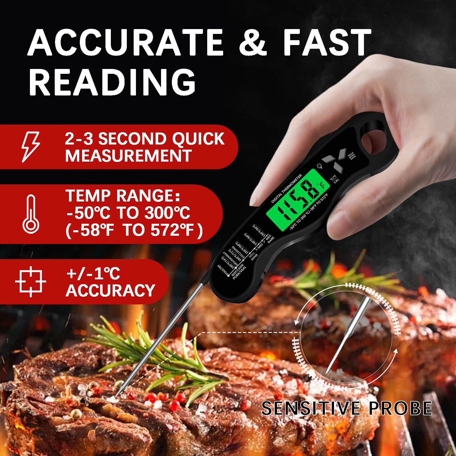 Giftsfaloy thermometer 2 mm probe for quick accurate readings