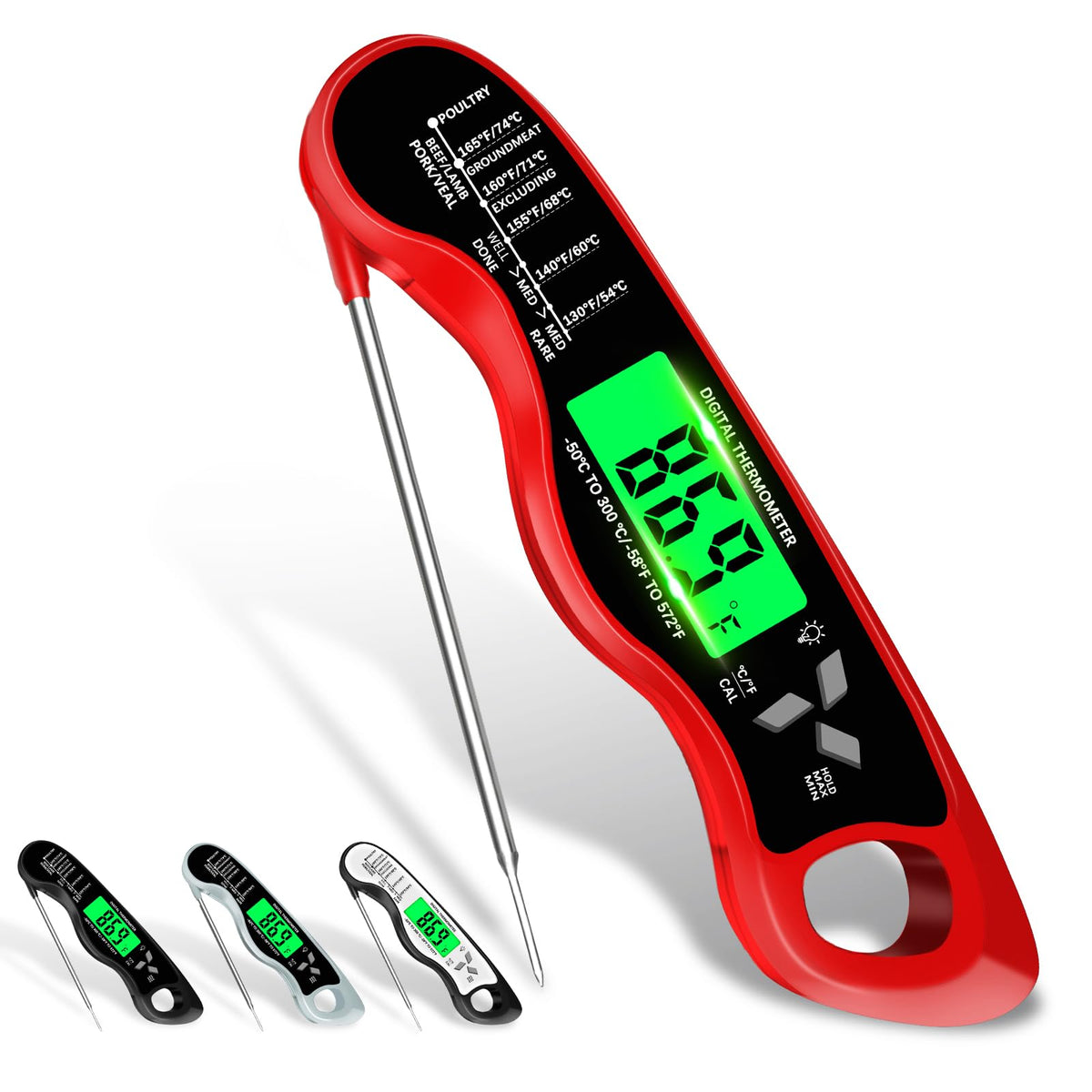 Giftsfaloy meat thermometer with probe for fast readings during grill cooking.