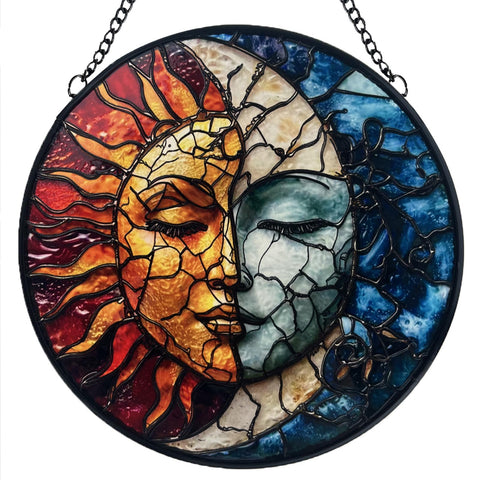 Giftway sun and moon suncatcher hanging in a sunny window adds colorful light