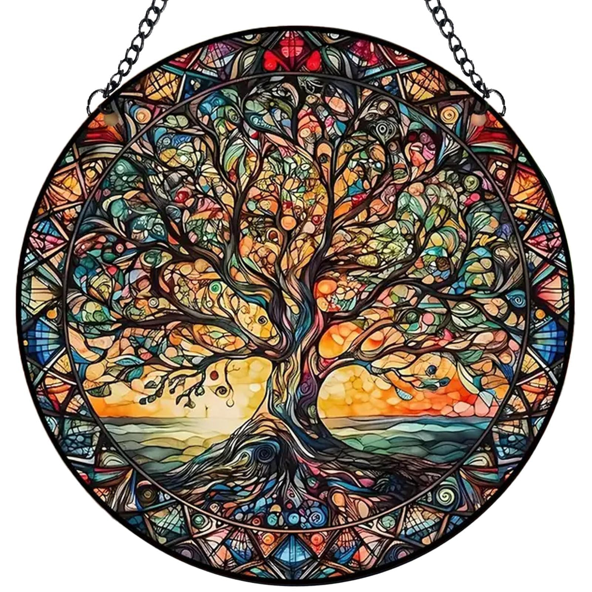 Giftway Tree of Life suncatcher window hanging with vibrant stained glass