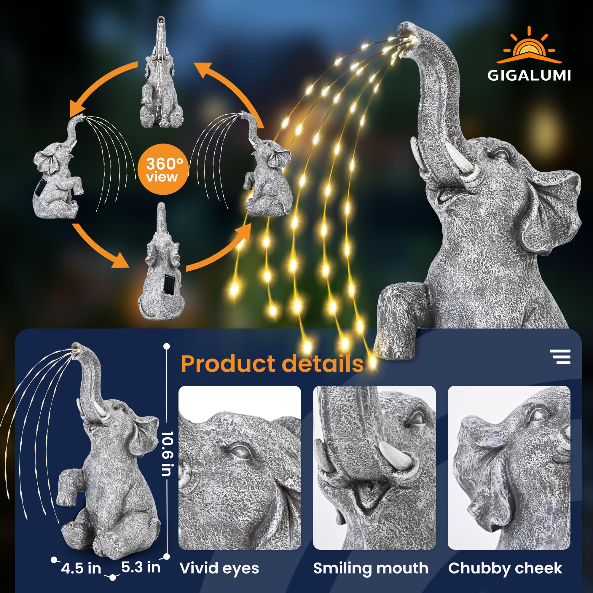 GIGALUMI smiling elephant garden statue adds charm
