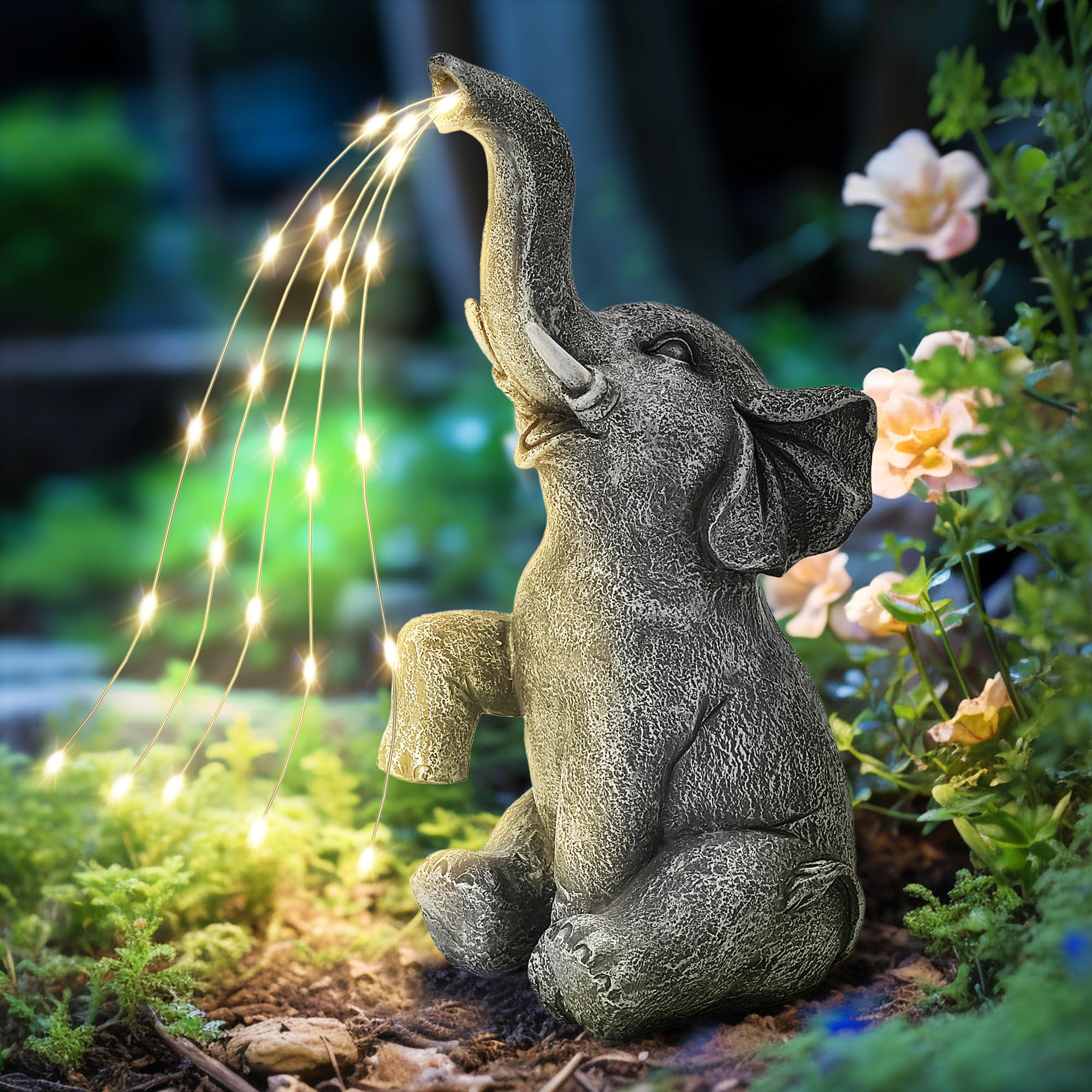 GIGALUMI solar garden watering elephant statue, a charming daytime display for patios.