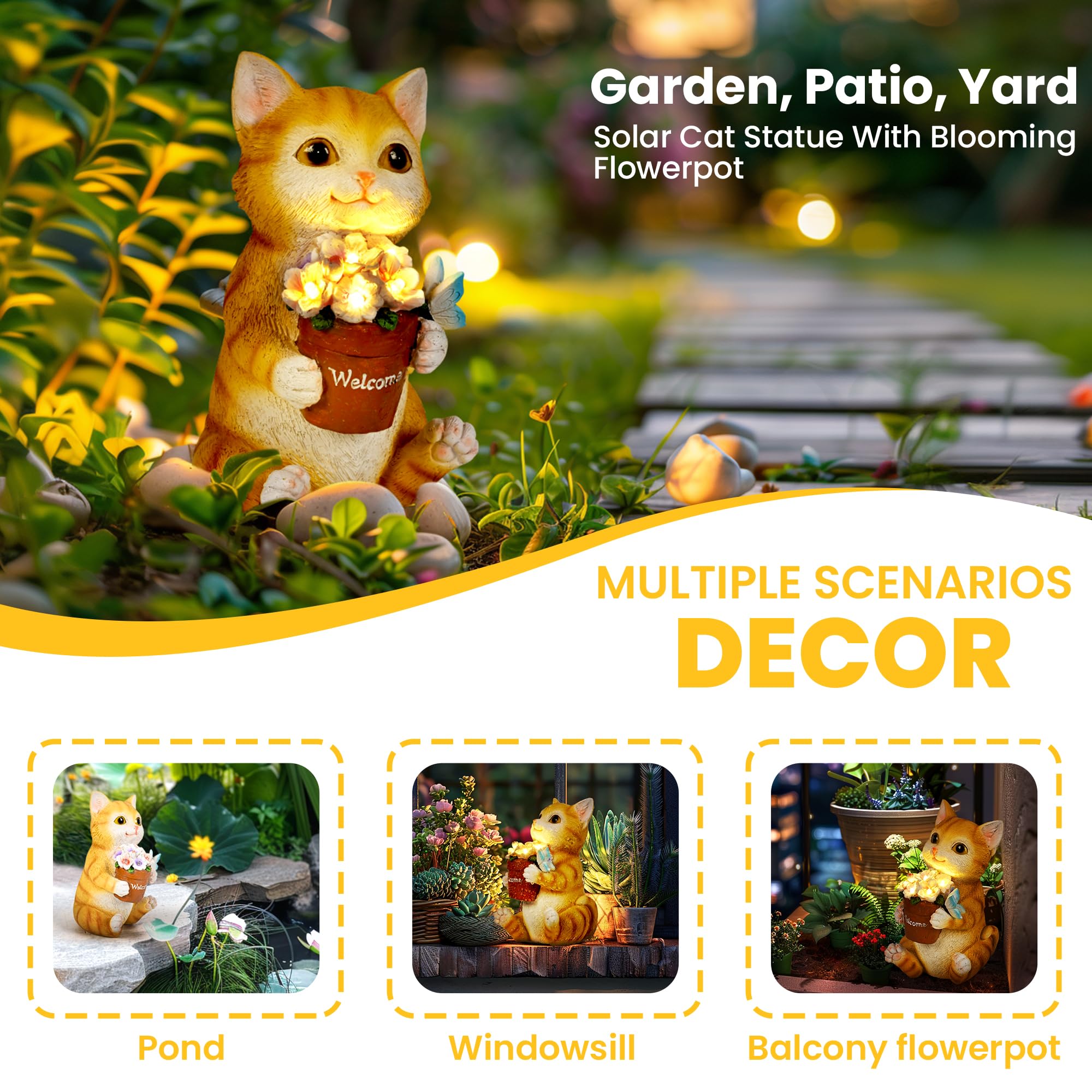 GIGALUMI LED cat statue garden light: energy-efficient glow powered by direct sunlight
