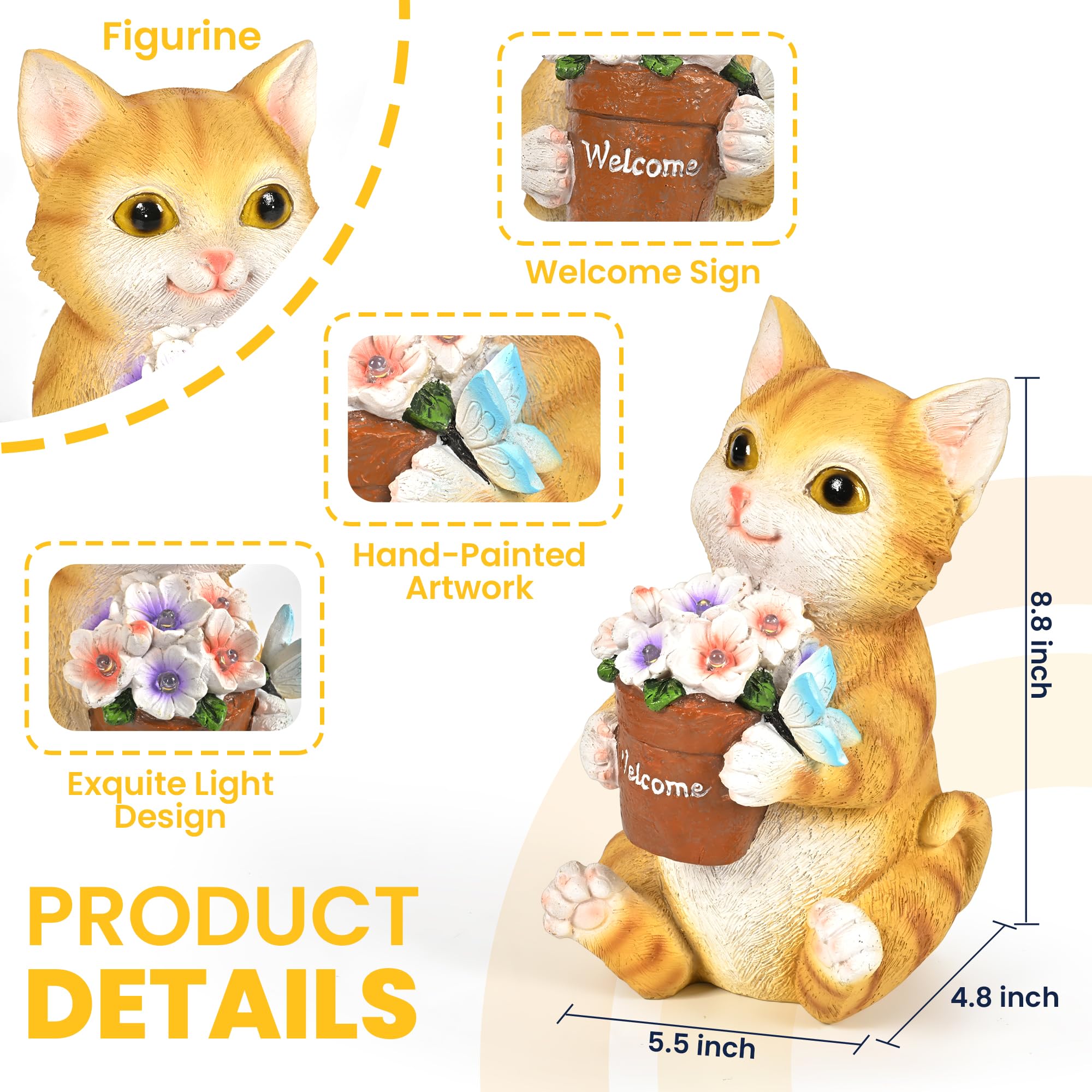 GIGALUMI solar cat flowerpot nightlight image: gentle yard illumination after sunset