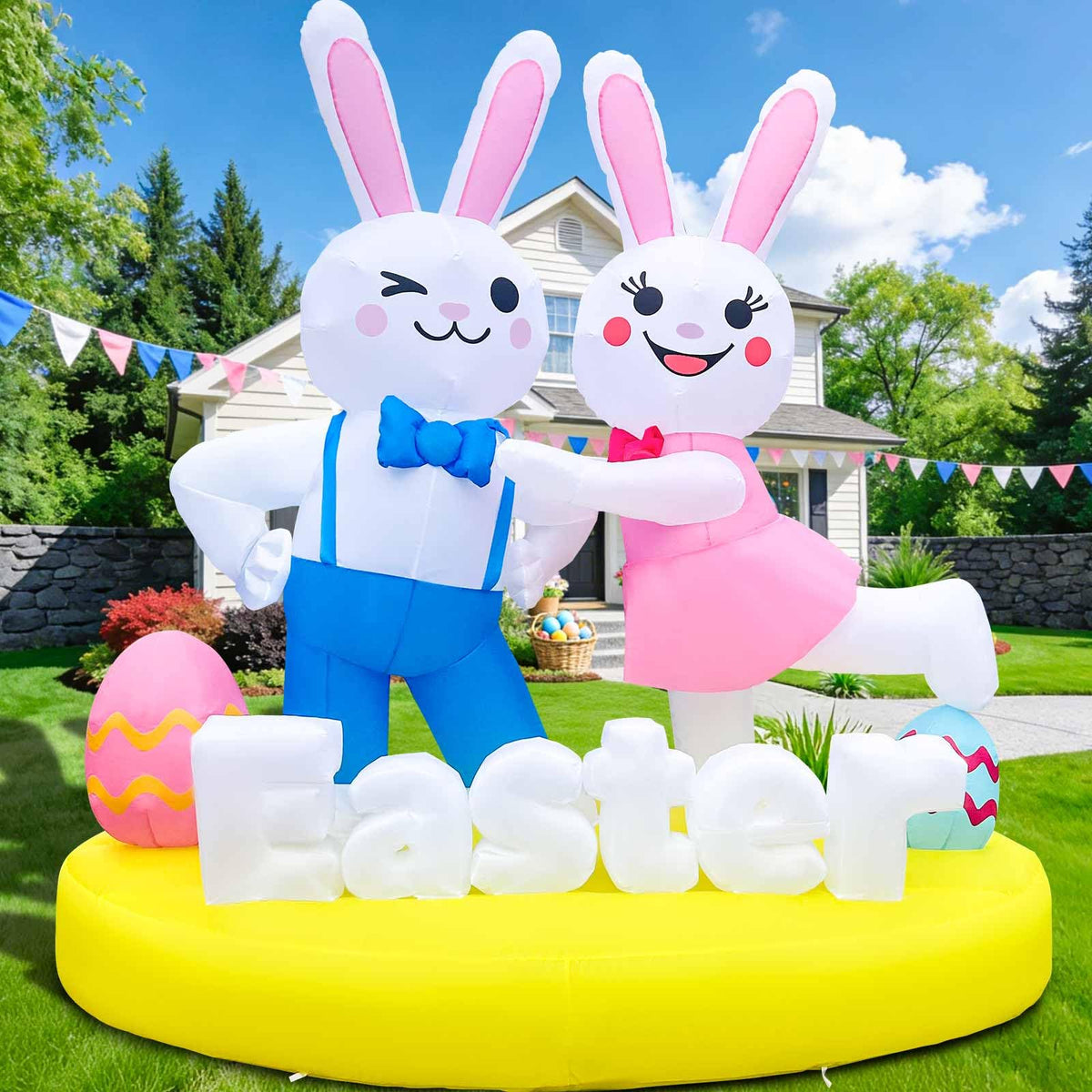 GIGLIM 6ft Easter bunny couple inflatable attracts neighbors to your yard