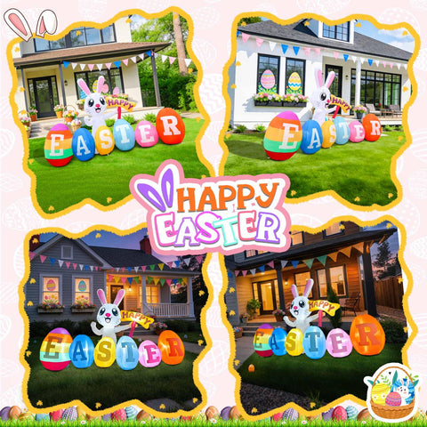 GIGLIM Easter Bunny holding Happy Easter sign for festive curb appeal.