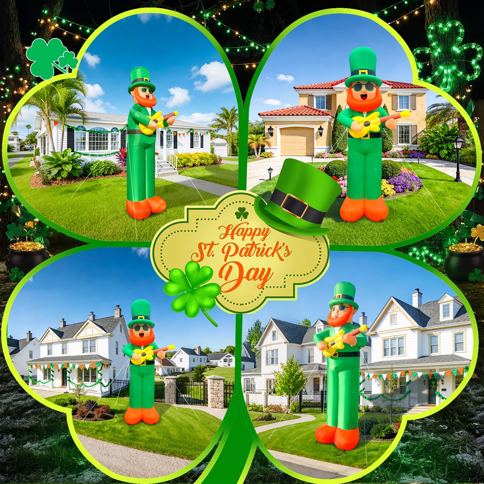 GIGLIM leprechaun inflatable with guitar lights up at night for impact
