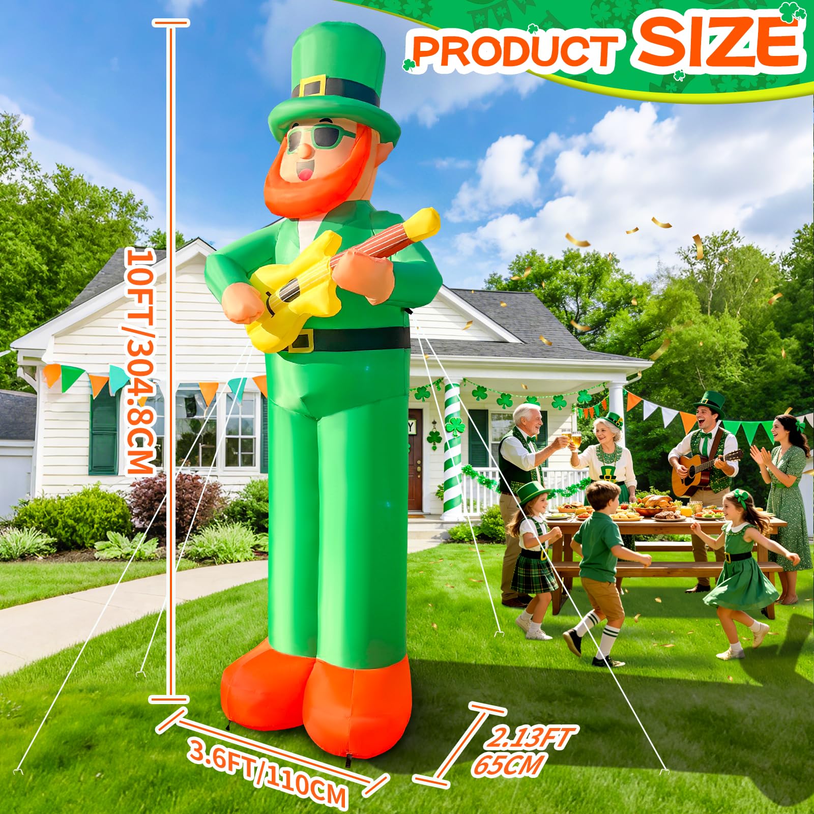 GIGLIM outdoor inflatable showcases a guitar-playing leprechaun for yard decor