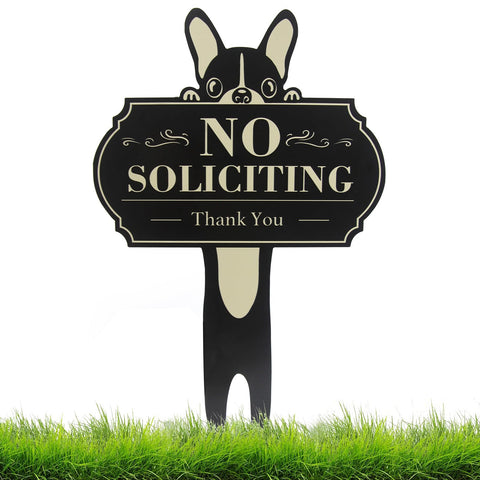 Gihunk No Soliciting sign with front door dog illustration, visible boundary for visitors