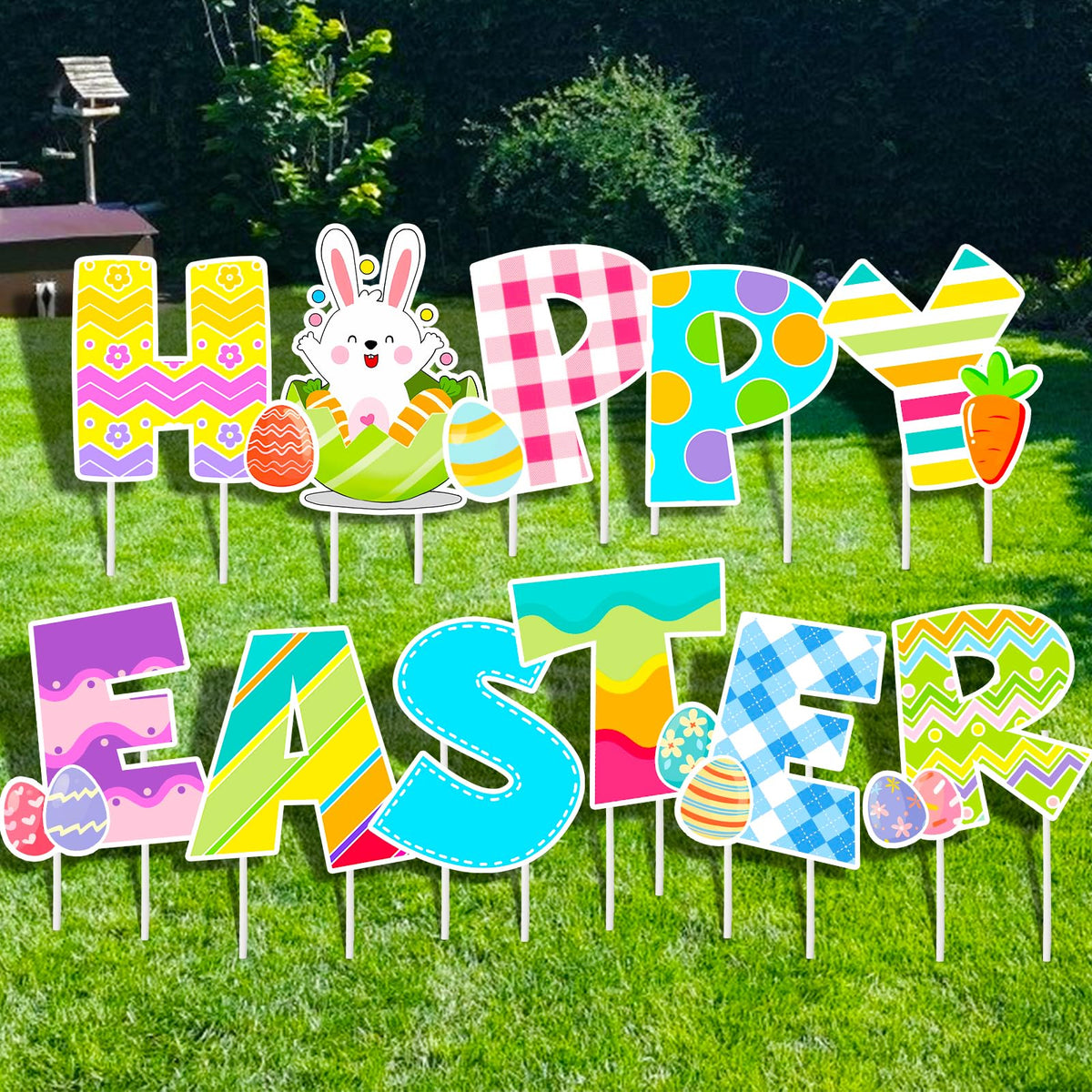 GIITSRIZ Easter yard sign bunny 14x12 inches adds festive charm to your garden