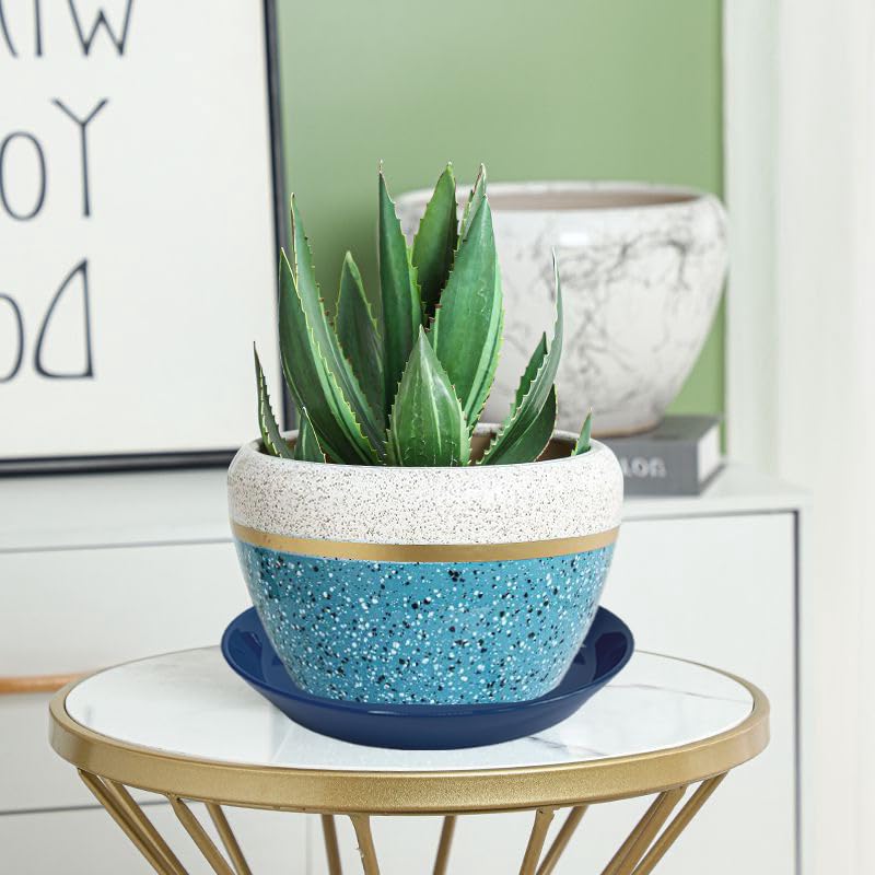 GIKUPOM 8 inch saucer bottom watering tray keeps pots elevated