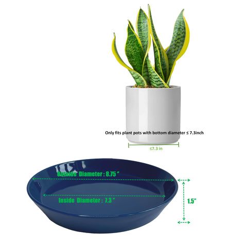 GIKUPOM plant saucer 8 inch set shows inner diameter 7.3 inches for snug pots