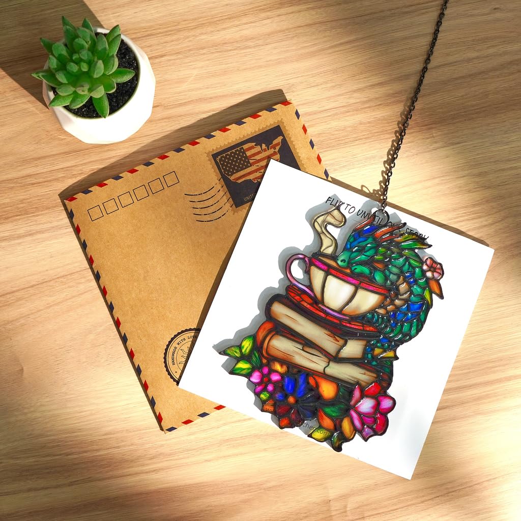 GIKZO Stained glass effect ornament brightens spaces with shifting colors as daylight moves.