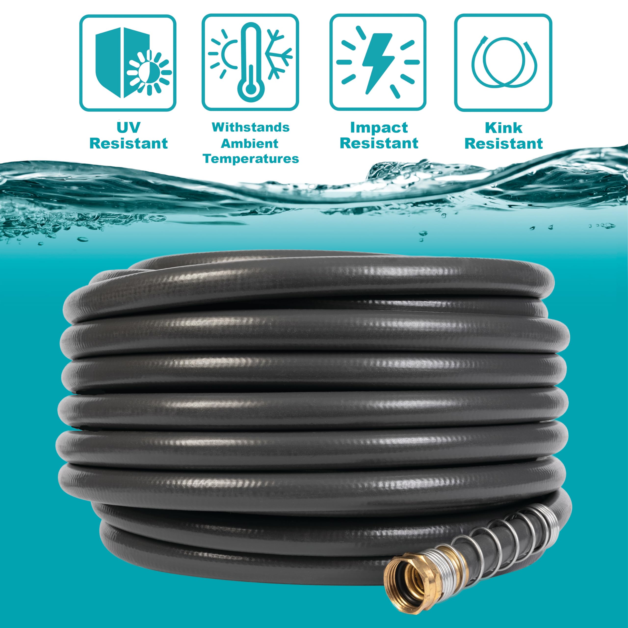 Gilmour Flexogen hose close-up highlighting kink-resistant design for smooth flow.