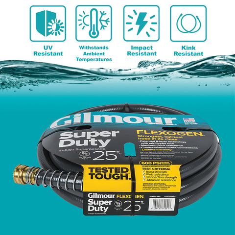 Gilmour Flexogen stainless steel spring prevents spigot kinks during use.
