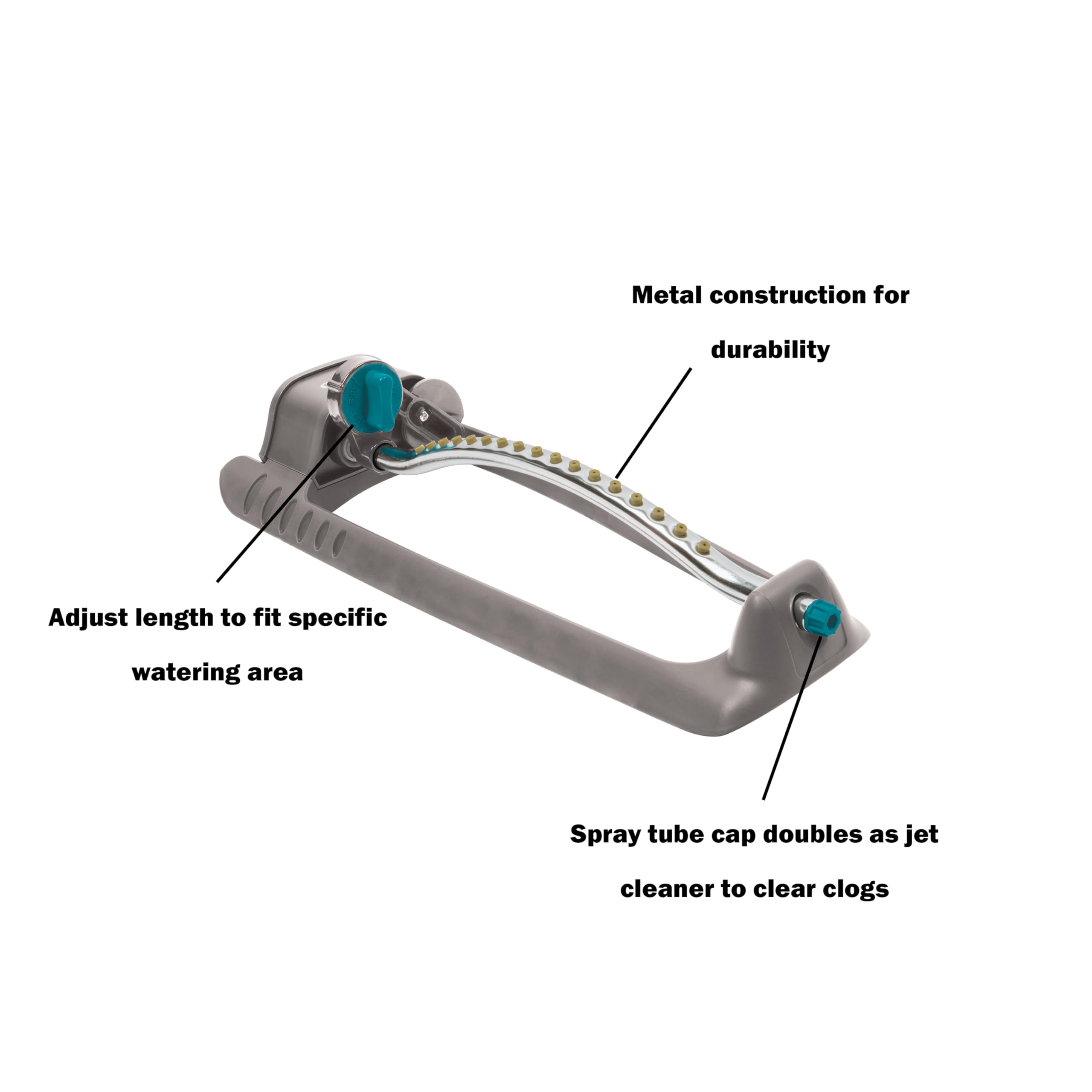 Gilmour gray lawn sprinkler designed for garden irrigation across varied terrains.