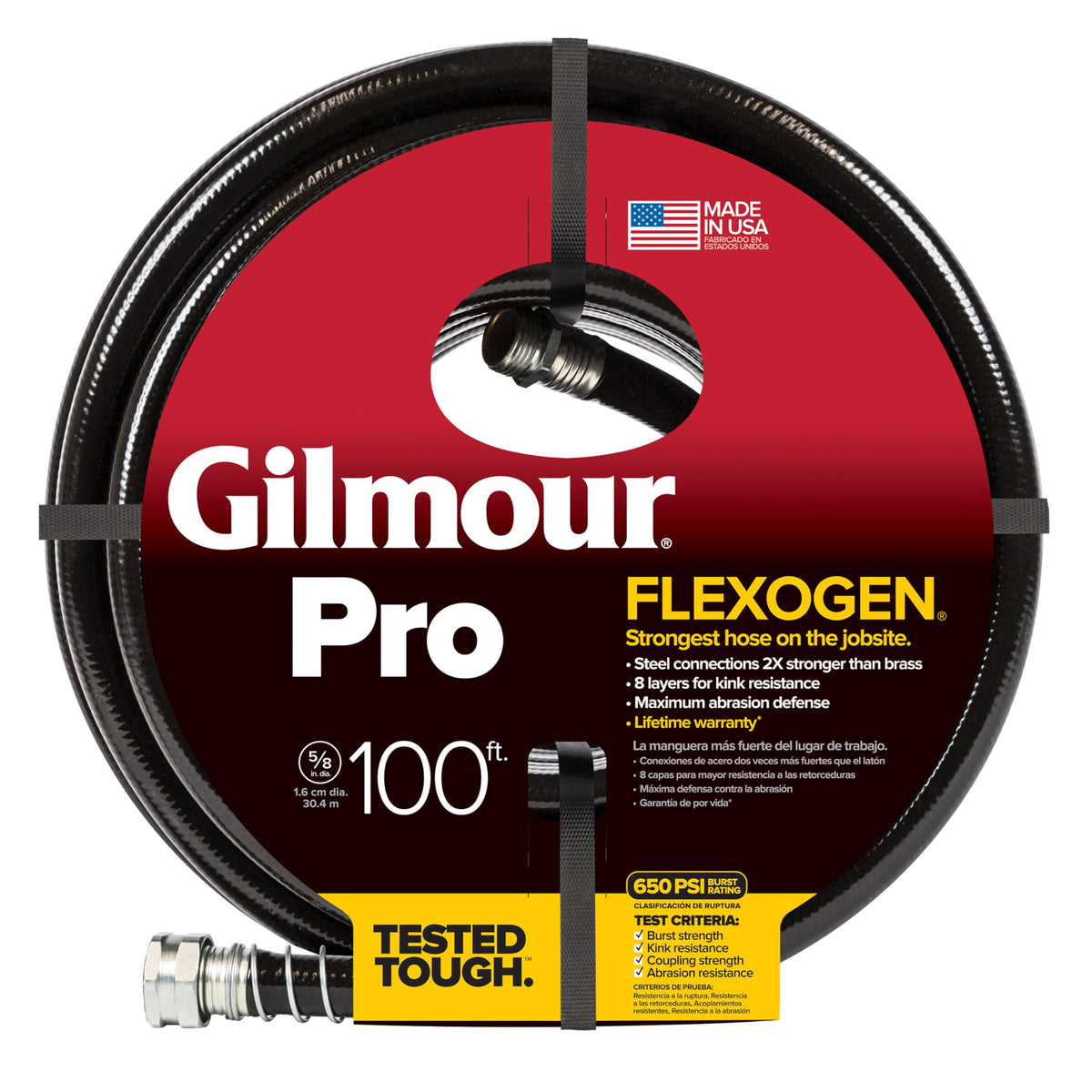 Gilmour Pro 5-8inch 100ft Flexogen hose main view, versatile garden watering.