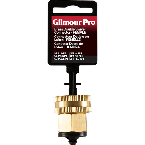 Gilmour Pro brass heavy-duty connector designed for frequent outdoor use.