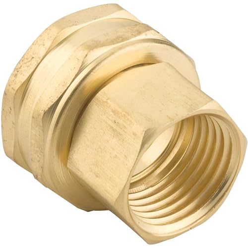 Gilmour Pro brass connector with 1/2 inch NPT to 3/4 inch NH threads for standard hoses.