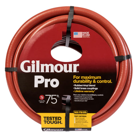 Gilmour Pro 3-4 inch 75-foot hose cover shows rugged durability and abrasion resistance