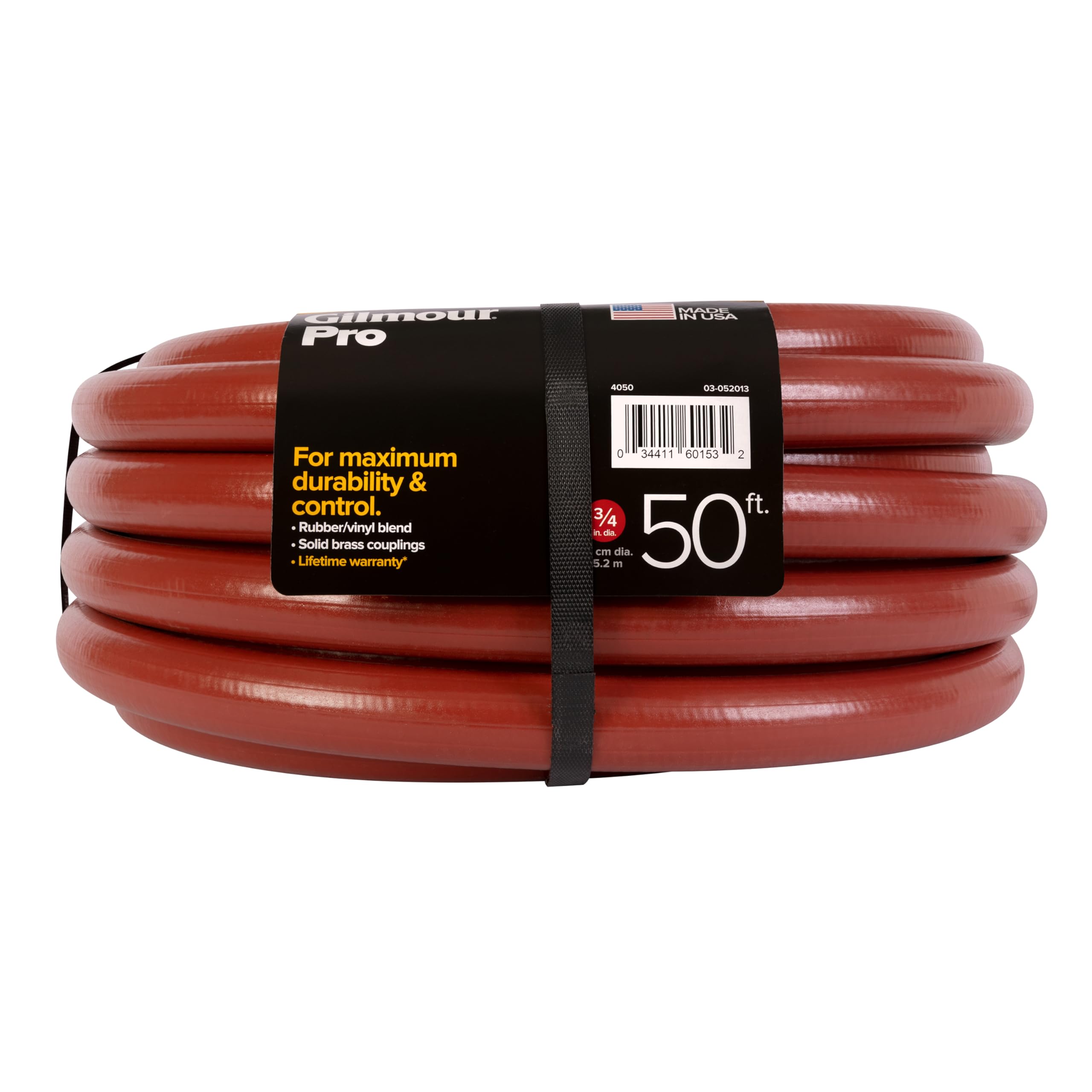 Gilmour Pro double-reinforced rubber and vinyl construction lasts outdoors.