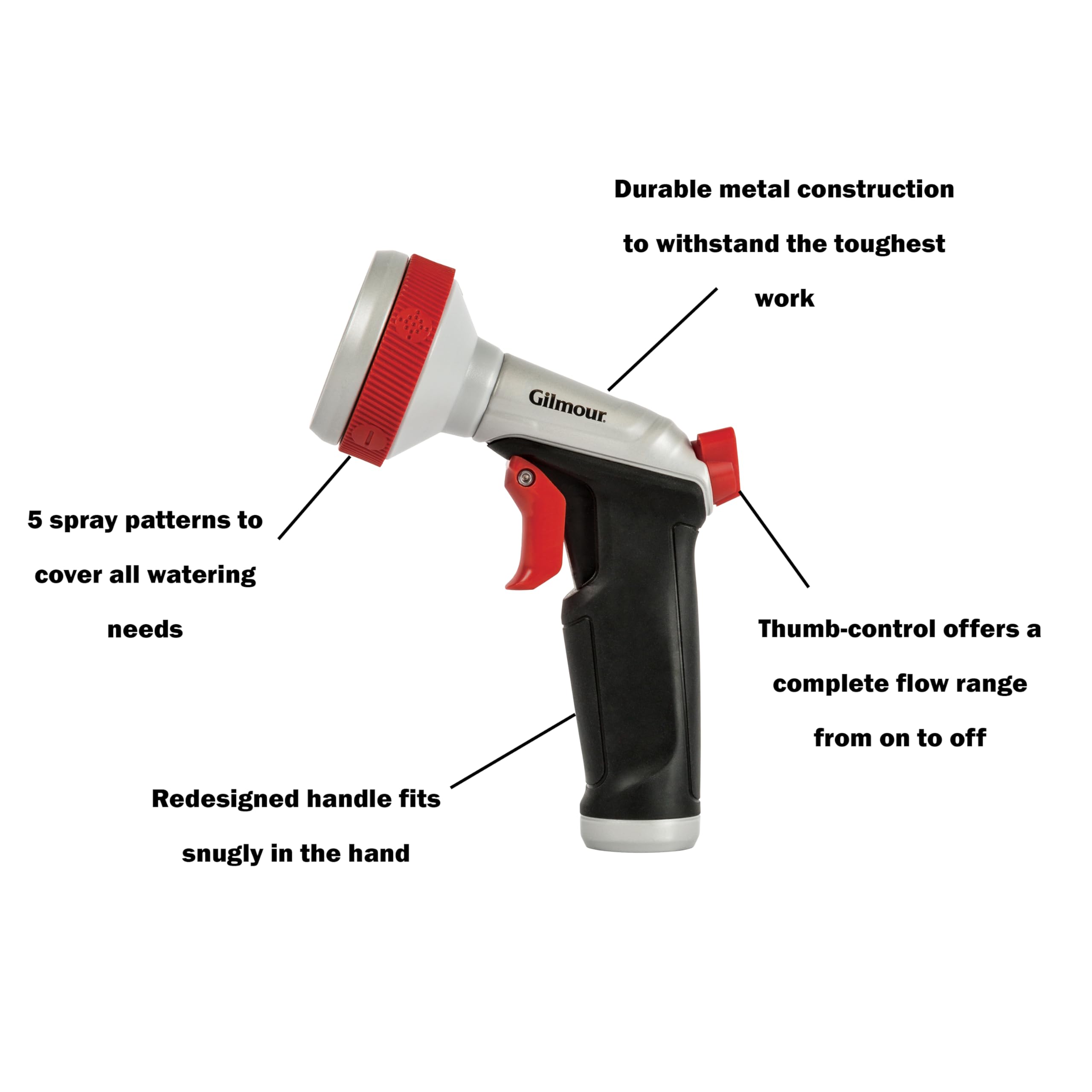 Gilmour Pro ergonomic handle reduces hand fatigue during long watering sessions.