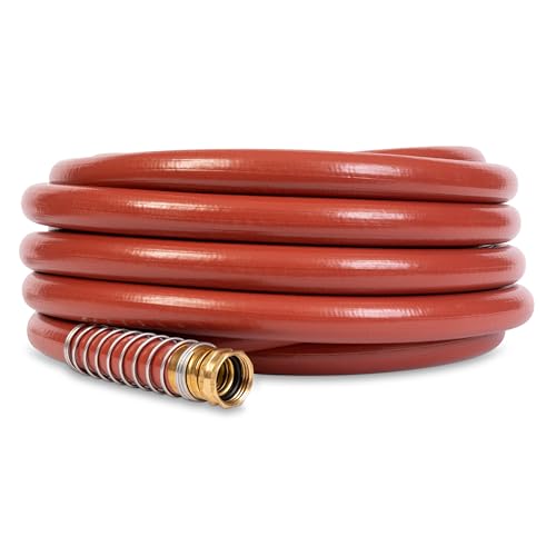 Gilmour Pro steel spring coil prevents kinks at the faucet.