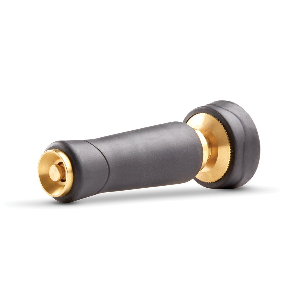 Gilmour solid brass twist nozzle front view highlights durable construction for years of use