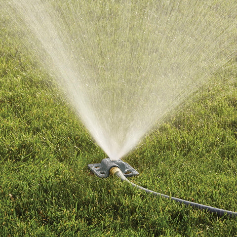 Gilmour stationary spot sprinkler in-use garden setup for irregular spaces
