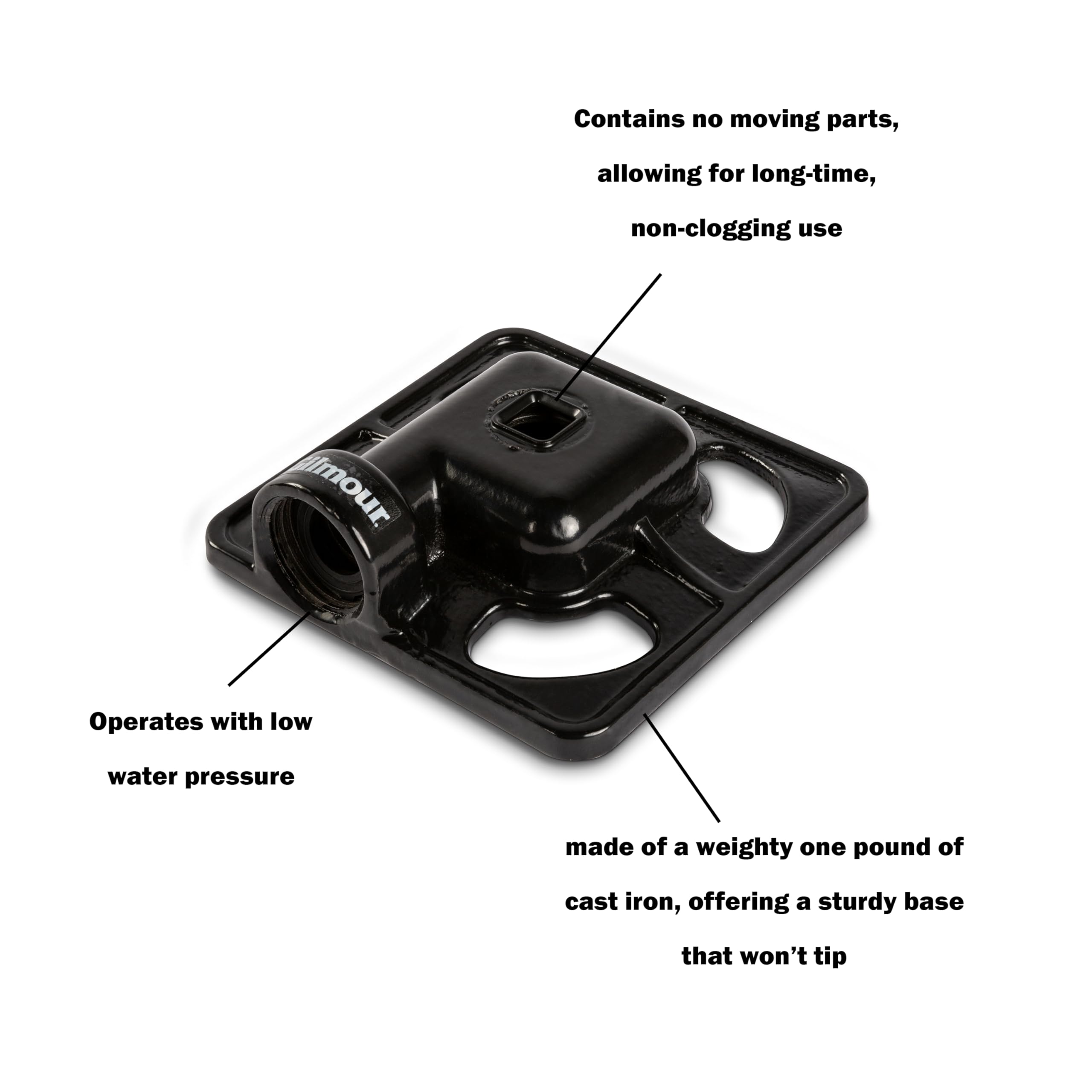Gilmour stationary spot sprinkler spray pattern demonstrating gentle fountain-like mist