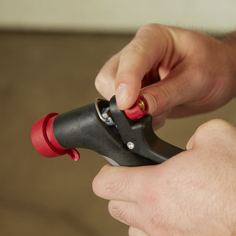 Gilmour Thermoguard overmold handle protects hands during extended sprays.