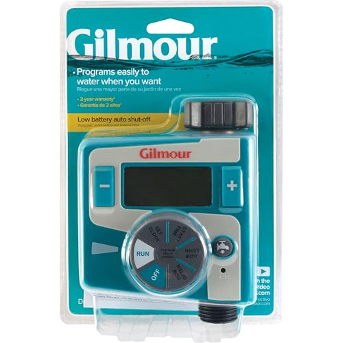 Gilmour timer LCD display for clear programming and quick watering schedules.
