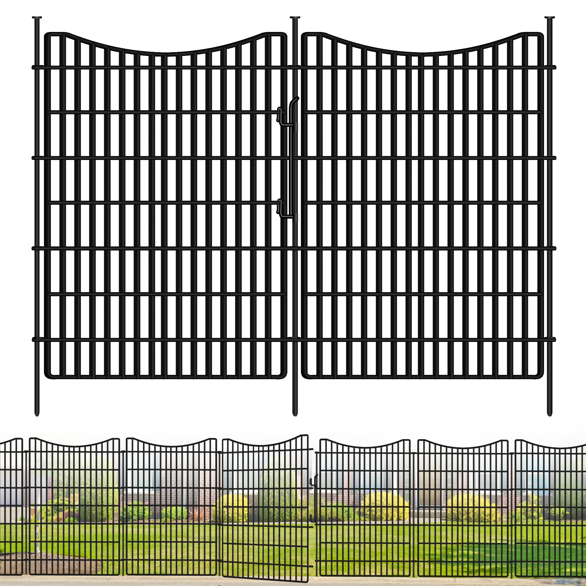 GILPWA 10-panel garden fence with gate offers secure pet containment.