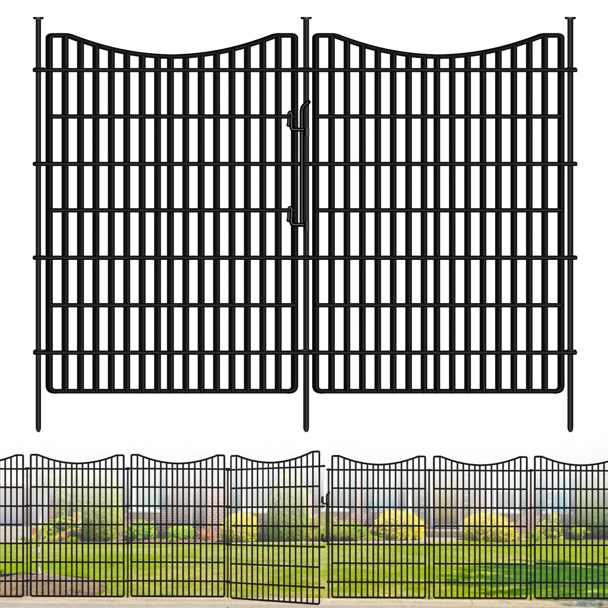 GILPWA 10-panel garden fence with gate offers secure pet containment.
