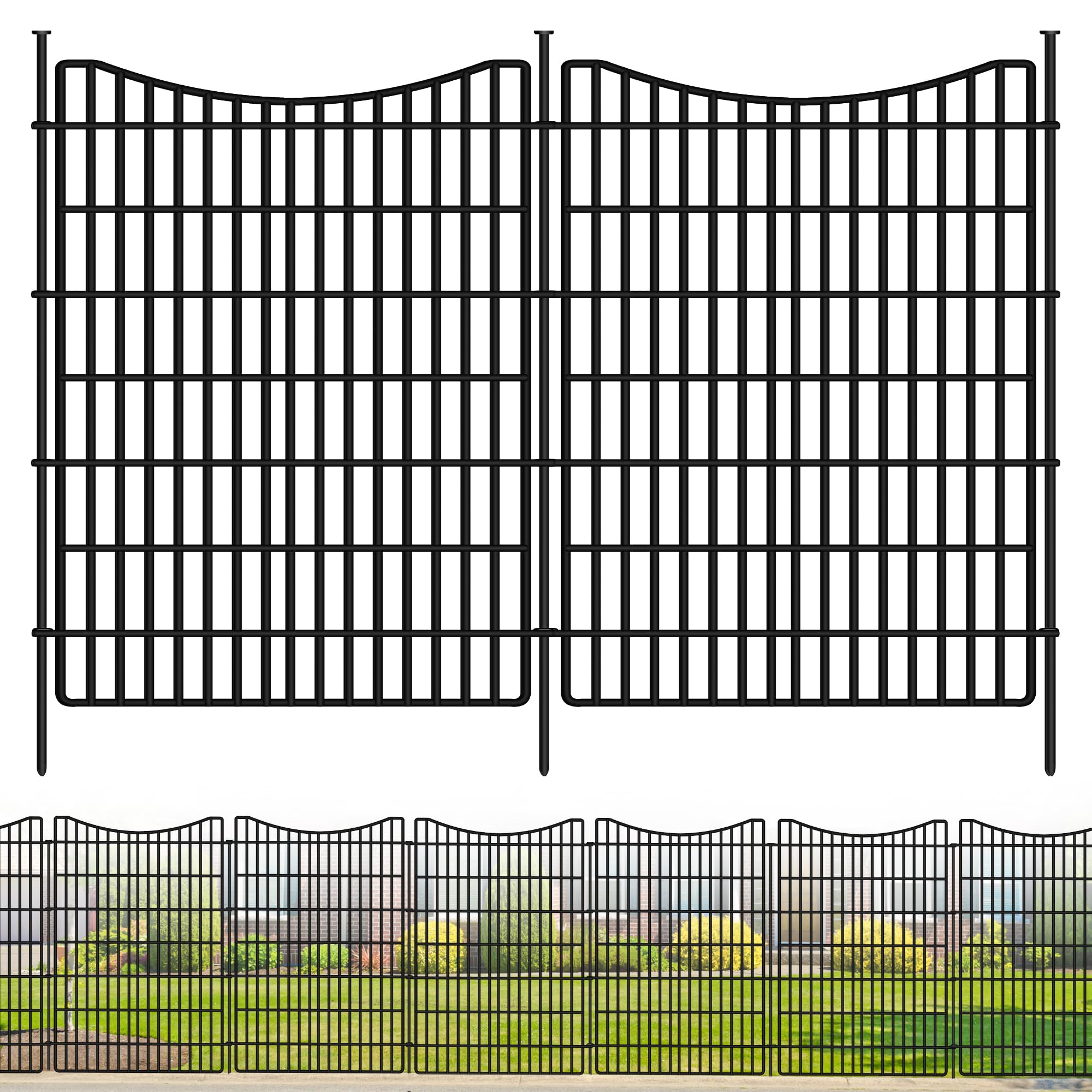 GILPWA no-dig dog fence front view highlights rugged rustproof metal for outdoor use
