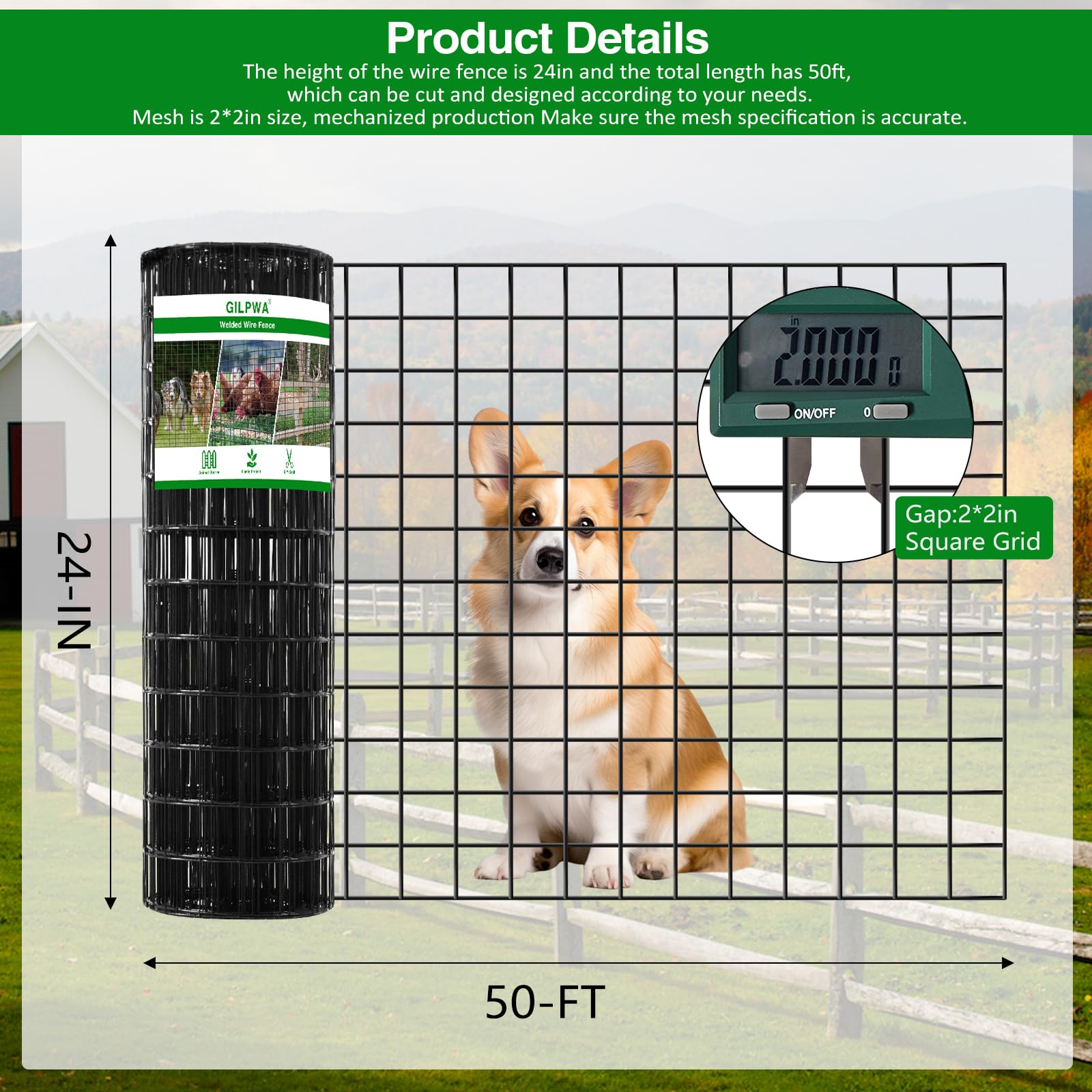 GILPWA welded wire mesh 2in x 2in versatile for poultry and garden protection