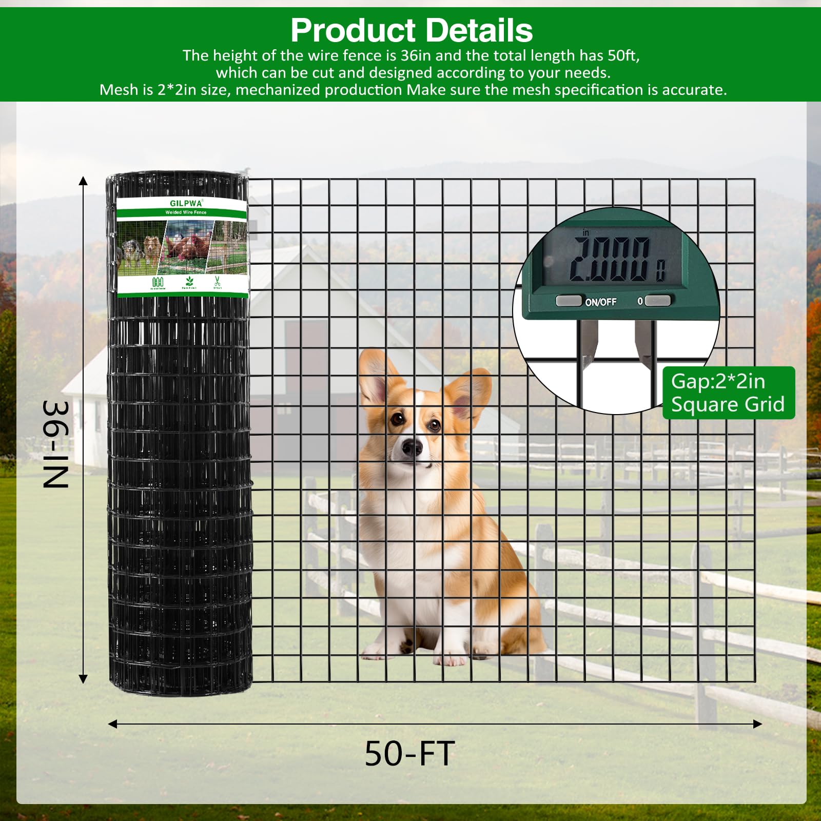 Close-up of 16GA 2x2 mesh showing sturdy weave and smooth black coating.