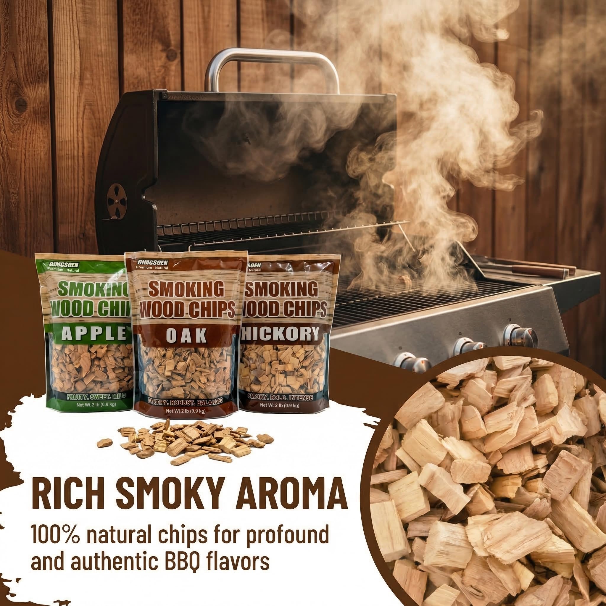 Gimgsoen Apple smoke chips 2lb bag adding sweet fruit notes to proteins.
