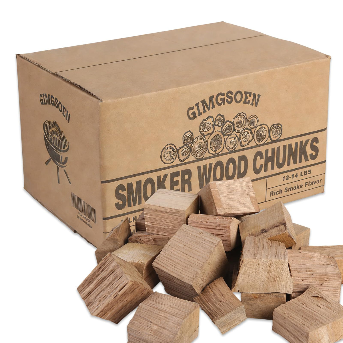Gimgsoen oak chunks 12-14 lb bag front for premium natural smoke