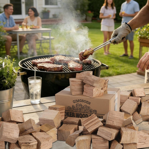 Gimgsoen oak chunks in wood-fired pizza oven delivering rich flavor