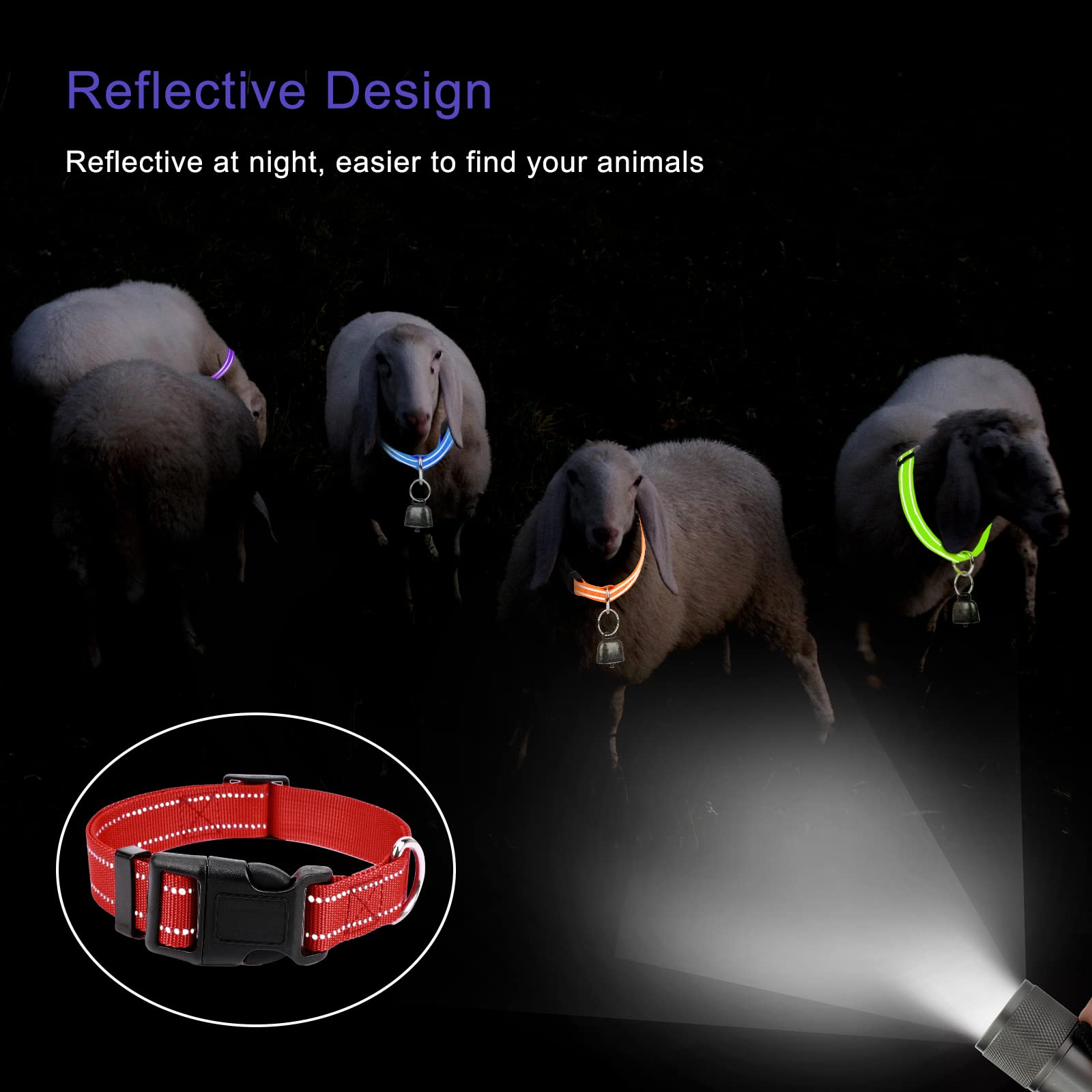 GINDOOR adjustable nylon goat collar shown in bright color options.