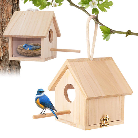 GINDOOR blue bird house with outdoor pole for easy hanging.