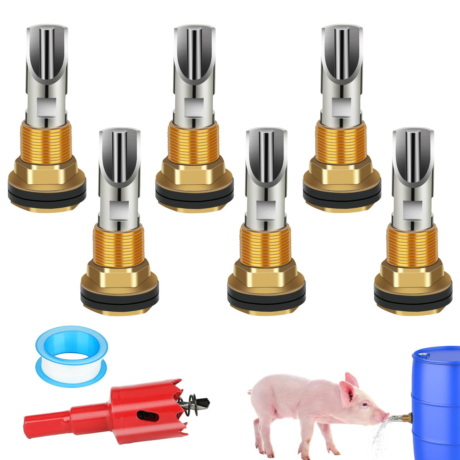 GINDOOR pig waterer nipple front view highlights durable stainless steel construction for pigs