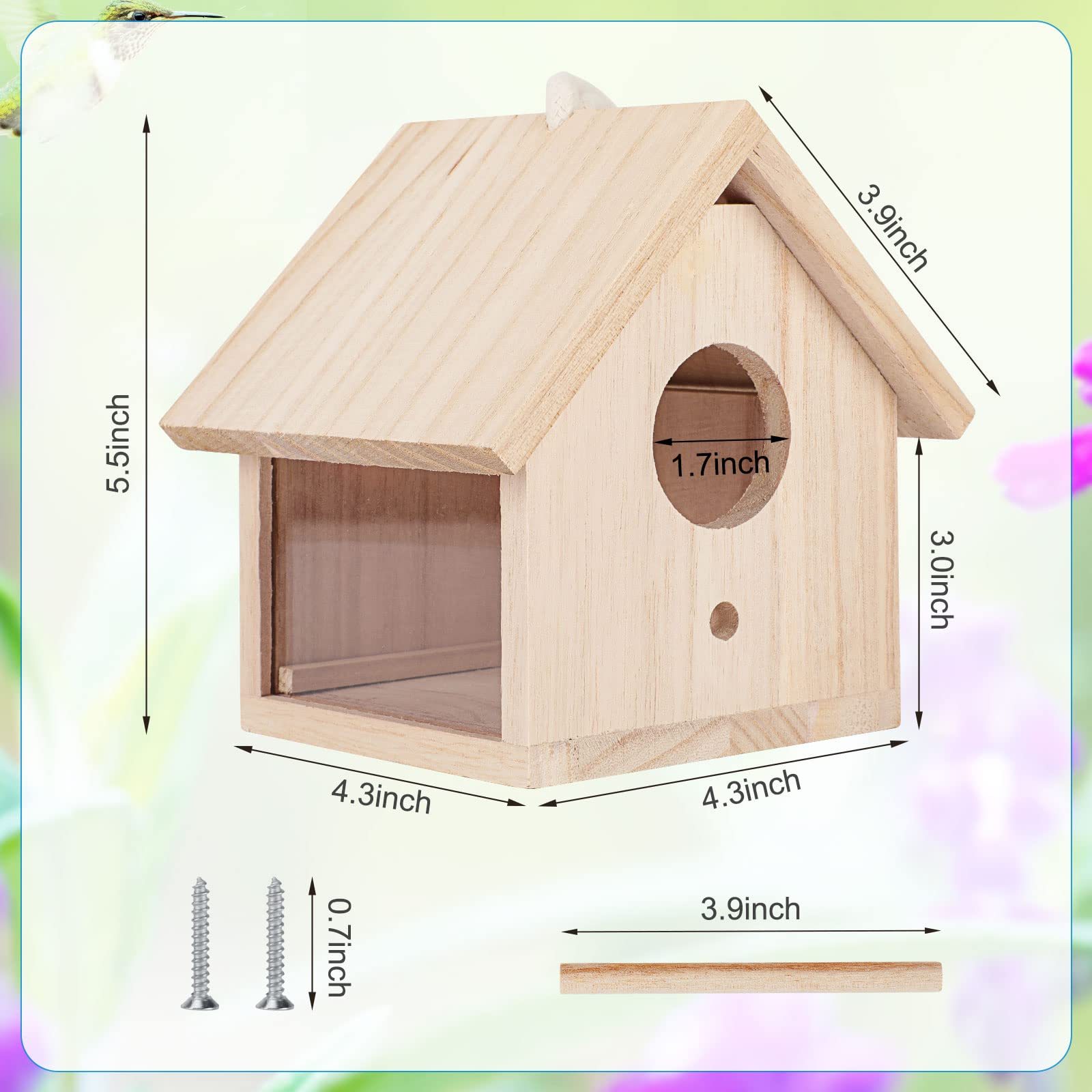 GINDOOR wooden bird house with see-through design for monitoring.