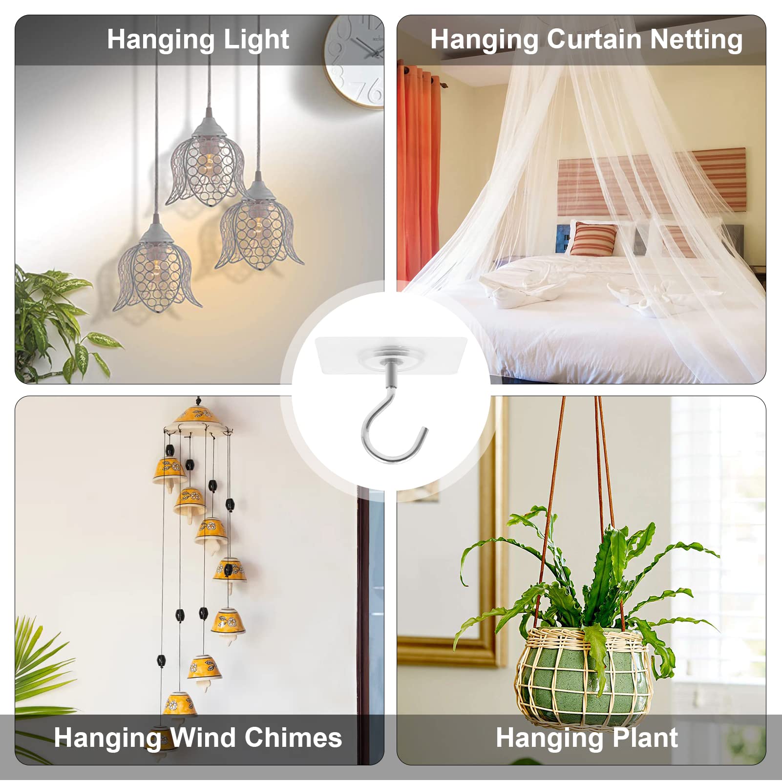 Ginmino ceiling hook secures lanterns without drills, perfect for outdoor patios.