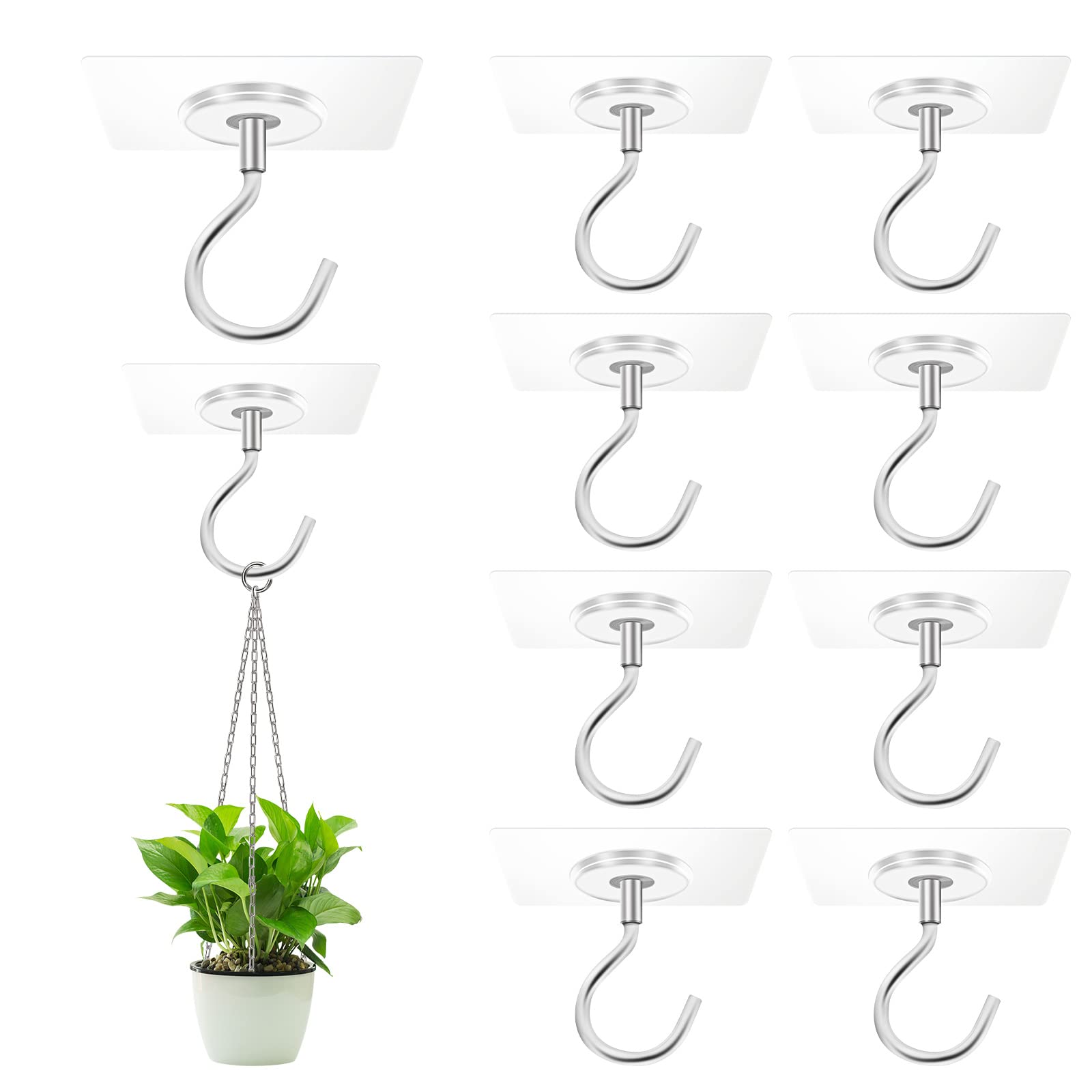 Ginmino adhesive ceiling hook for hanging plants on glass or tile, damage-free and easy to remove.